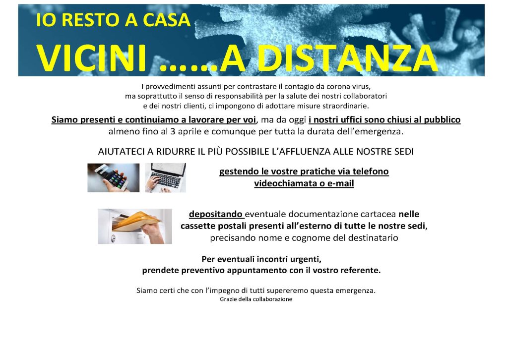 IO RESTO A CASA. Vi siamo vicini ….a distanza