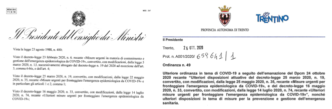 DPCM 24 OTTOBRE e ORDINANZA PAT 26 OTTOBRE