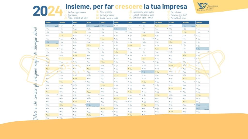 Disponibili i calendari 2024 di Associazione Artigiani!