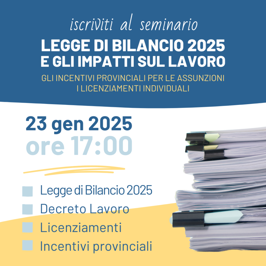 Seminario sulla Legge di Bilancio 2025 e gli impatti sul lavoro