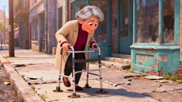 persona anziana che cammina con girello